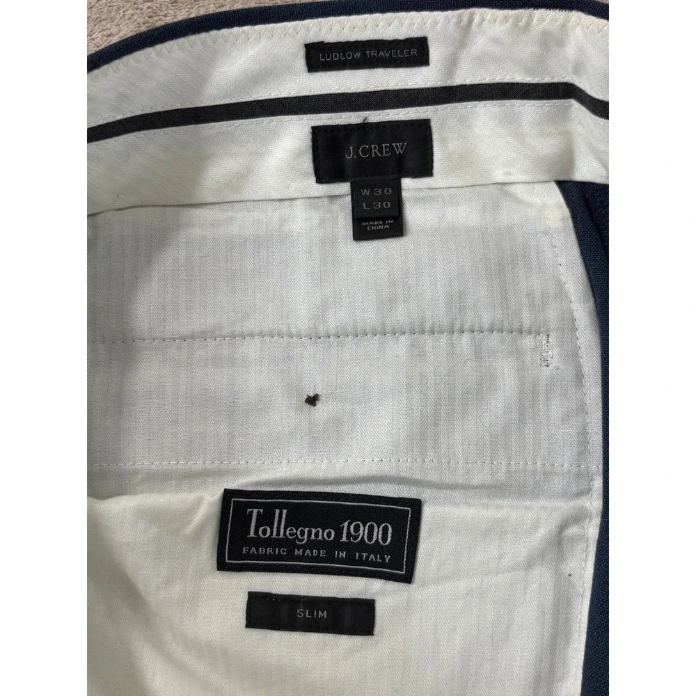 J. Crew Tollegno 1900 Dress Pants Men's Slim Fit 30x30 Blue Wool Trousers EUC
